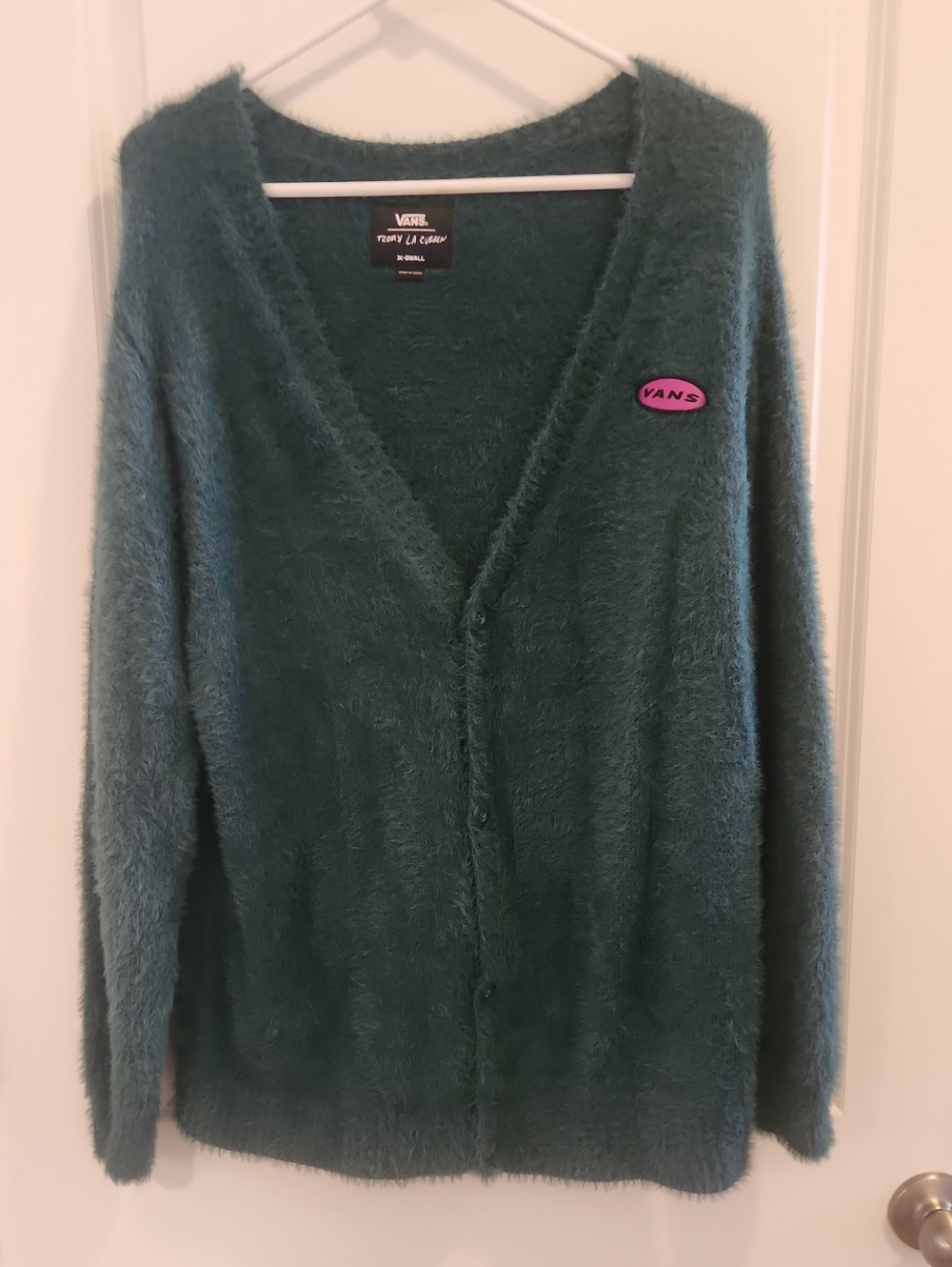 Vans Women's Teal Fuzzy Button-Up Cardigan